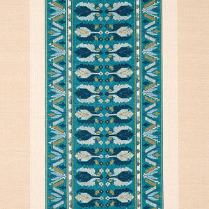 Sandor Stripe Embroidery Peacock 79832 by Schumacher Designer Fabric
