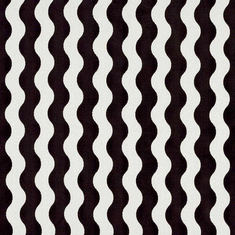 The Wave Velvet Black 69420 by Schumacher Designer Fabric New Wave: Black & White 3.5" - Swanky Fabrics -