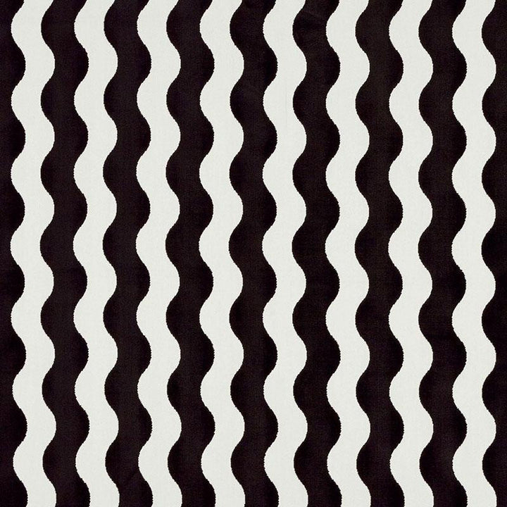 The Wave Velvet Black 69420 by Schumacher Designer Fabric New Wave: Black & White 3.5" - Swanky Fabrics -