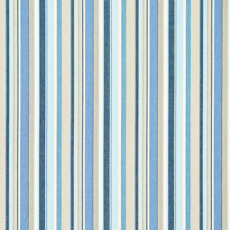 Tybee Stripe Ocean 66051 by Schumacher Designer Fabric SEA ISLAND STRIPES LINEN 50% COTTON 50% INDIA WYZENBEEK 6,000 </p><p>Repeat: Horizontal: 6 3/4" (17CM) and Vertical: 53.625 - Swanky Fabrics -