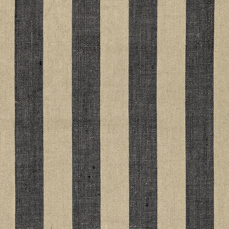 Augustin Linen Stripe Ebony / Linen 66075 by Schumacher Designer Fabric SEA ISLAND STRIPES See Sample INDIA LIGHT DUTY </p><p>Repeat: Horizontal: 5 7/8" (15CM) and Vertical: - 53" WIDE (135CM) - Swanky Fabrics -