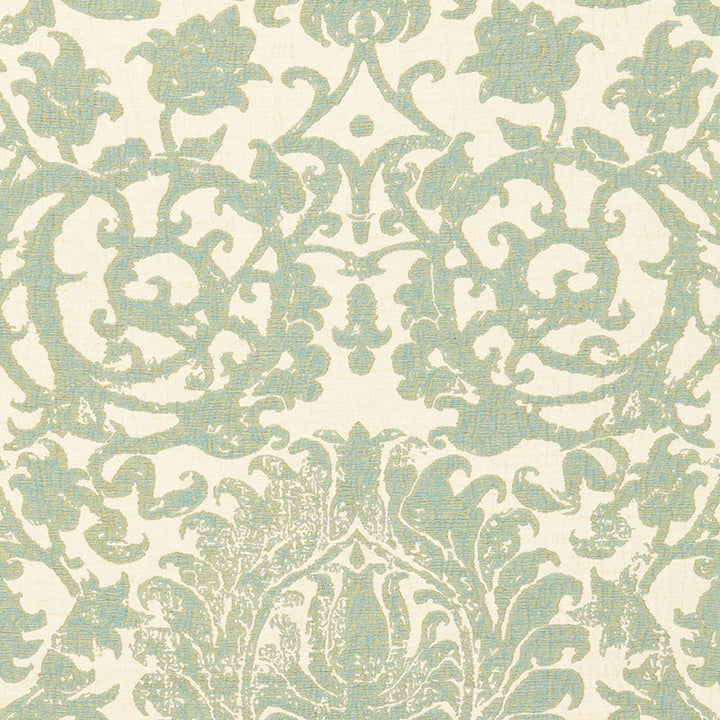 Arezzo Linen Damask Aquamarine 66360 by Schumacher Designer Fabric PALAZZO See Sample ITALY MEDIUM DUTY </p><p>Repeat: Horizontal: 25 1/2" (65CM) and Vertical: 30" (76CM) 51" WIDE (130CM) - Swanky Fabrics -