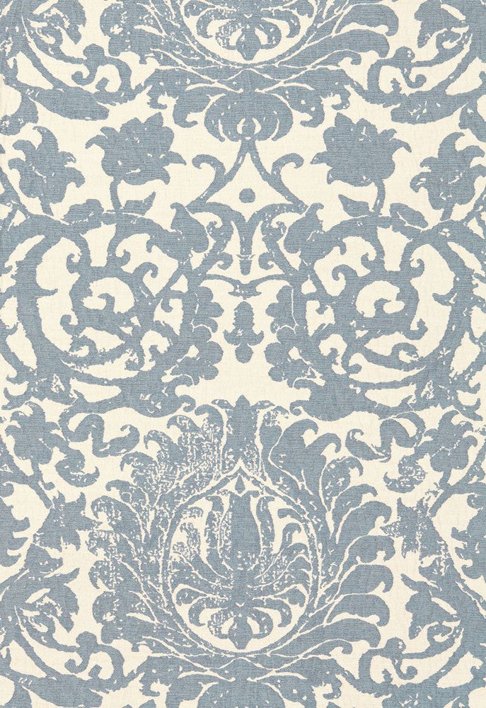 Arezzo Linen Damask Azure 66361 by Schumacher Designer Fabric Palazzo 52% Linen, 19% Viscose, 15% Cotton, 14% Polyester Martindale 12,000 Horizontal: 25.5 and Vertical: 30 51 - Swanky Fabrics -