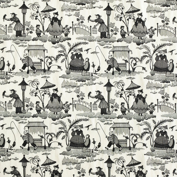 Bassano Embroidered Toile Black 66602 by Schumacher Designer Fabric PERENNIAL FAVORITES LINEN 72% VISCOSE 28% UNITED STATES OF AMERICA </p><p>Repeat: Horizontal: 17" (43CM) and Vertical: 15 1/4" (39CM) 51 - Swanky Fabrics -