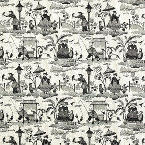 Bassano Embroidered Toile Black 66602 by Schumacher Designer Fabric