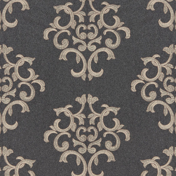 Byron Embroidered Wool Charcoal 66830 by Schumacher Designer Fabric CLASSIC WOVENS See Sample INDIA MEDIUM DUTY </p><p>Repeat: Horizontal: 12 1/2" (32CM) and Vertical: 15" (38CM) 50" WIDE (127CM) - Swanky Fabrics -