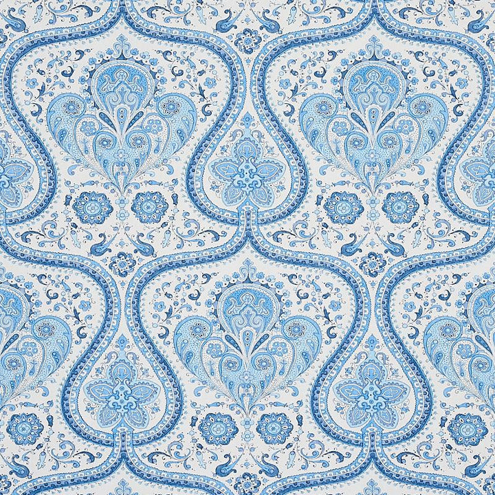 Paisley Court Blue 5012270 by Schumacher Designer Wallpaper East Meets West 13.5" - Swanky Fabrics -