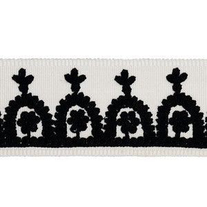 Noelia Embroidered Tape Black On Ivory 74155 by Schumacher Designer Trim