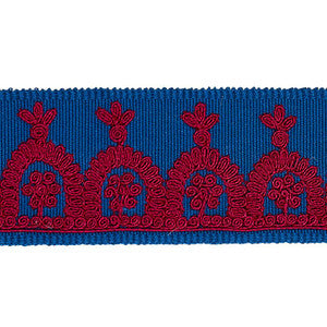 Noelia Embroidered Tape Red On Blue 74156 by Schumacher Designer Trim