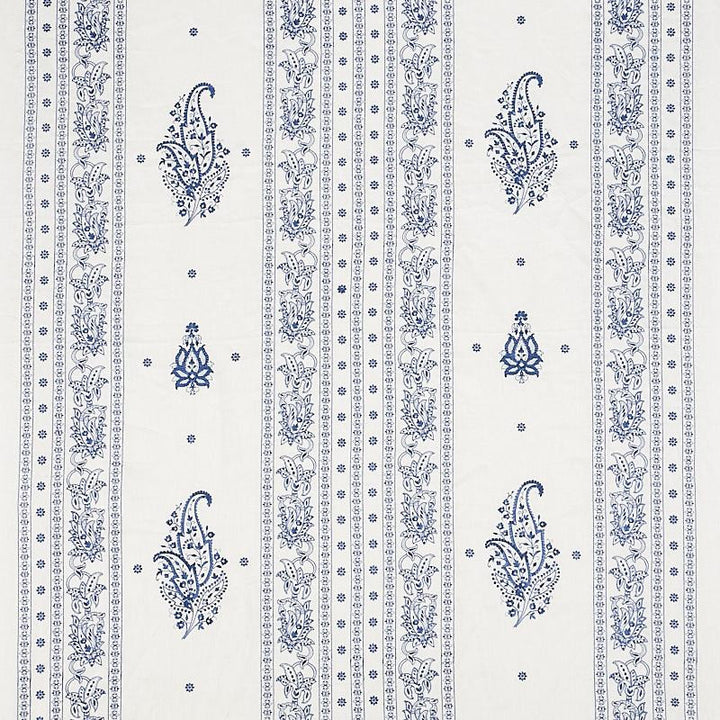 Jaipur Linen Embroidery Blue 65802 by Schumacher Designer Fabric East Meets West 25.0" - Swanky Fabrics -