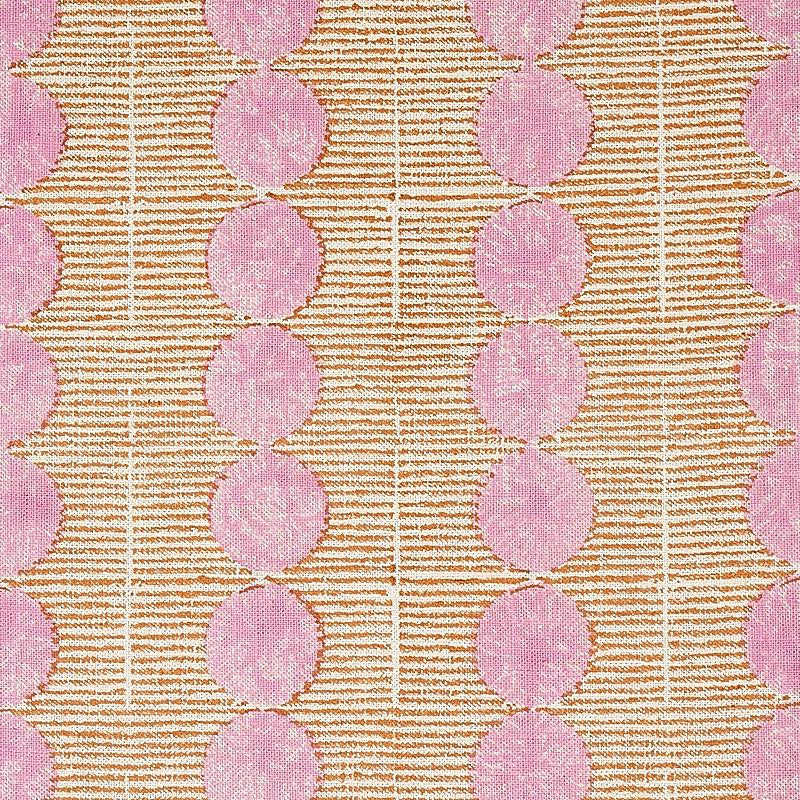 Sun Rise Hand Block Print Rose & Copper 179790 by Schumacher Designer Fabric Molly Mahon 3.88" - Swanky Fabrics -