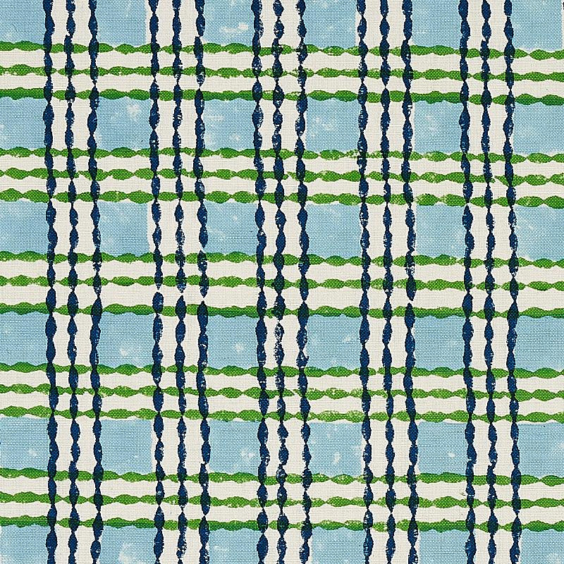 Trellis Hand Block Print Sky & Grass 179800 by Schumacher Designer Fabric Molly Mahon 1.62" - Swanky Fabrics -