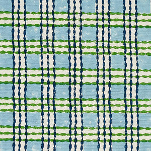 Trellis Hand Block Print Sky & Grass 179800 by Schumacher Designer Fabric