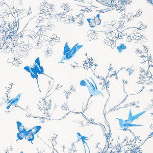Birds & Butterflies Porcelain 174761 by Schumacher Designer Fabric