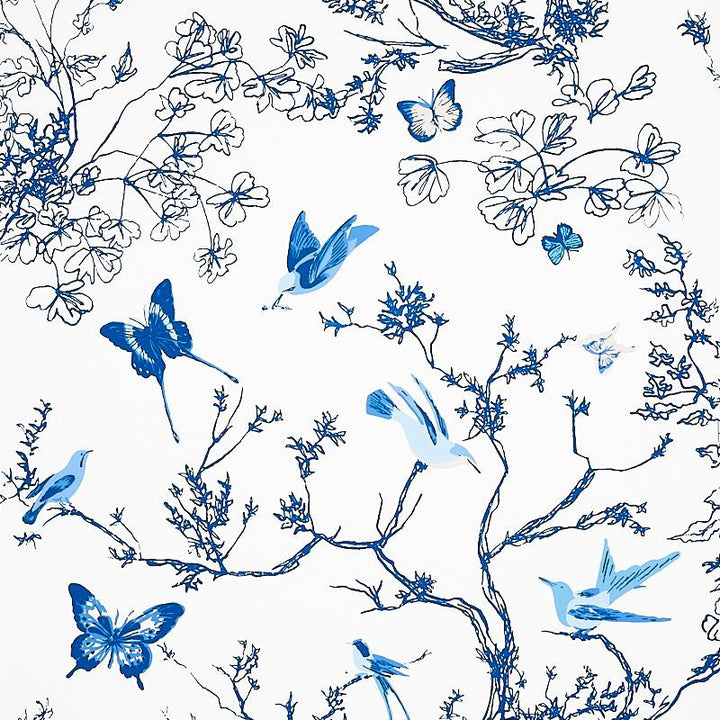 Birds & Butterflies Porcelain 2704421 by Schumacher Designer Wallpaper Flight Of Fancy 27.0" - Swanky Fabrics -