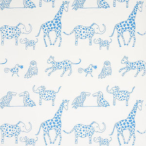 Jungle Jubilee Blue 5012470 by Schumacher Designer Wallpaper