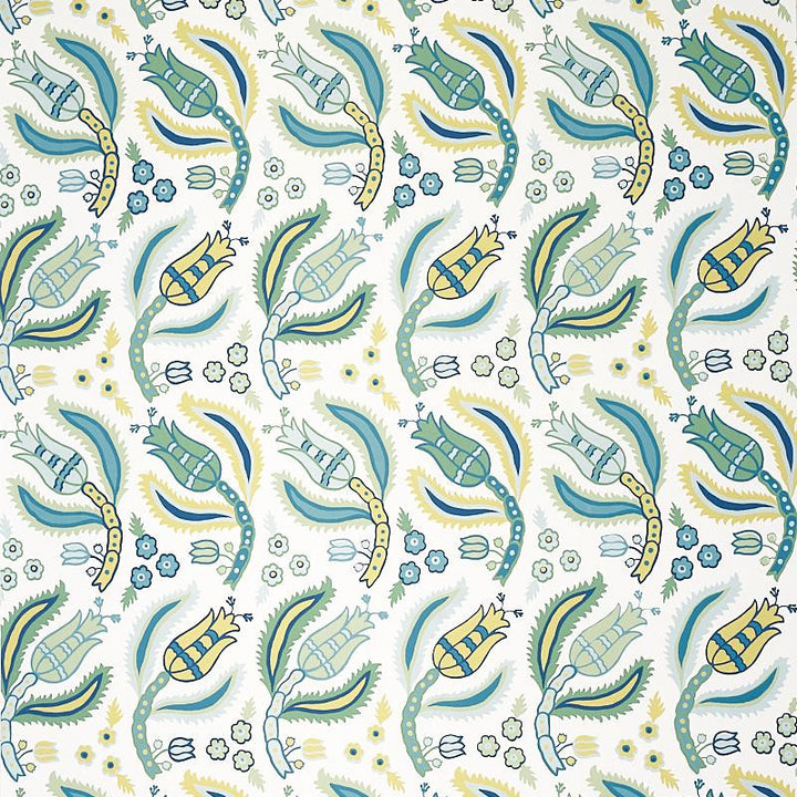 Malabar Vine Peacock 5012340 by Schumacher Designer Wallpaper East Meets West 9.0" - Swanky Fabrics -