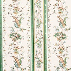 Elena Paisley Stripe Green 5012890 by Schumacher Designer Wallpaper