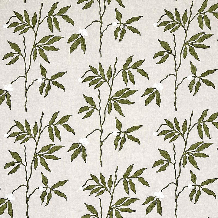 Lilla Embroidery Olive On Neutral 80430 by Schumacher Designer Fabric New Traditional 18.0" - Swanky Fabrics -