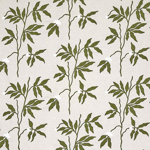 Lilla Embroidery Olive On Neutral 80430 by Schumacher Designer Fabric