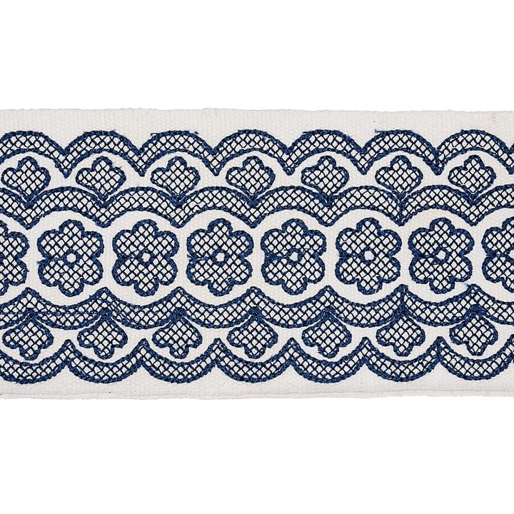 Astrid Embroidered Tape Blue 80442 by Schumacher Designer Trim New Traditional 2.5" - Swanky Fabrics -