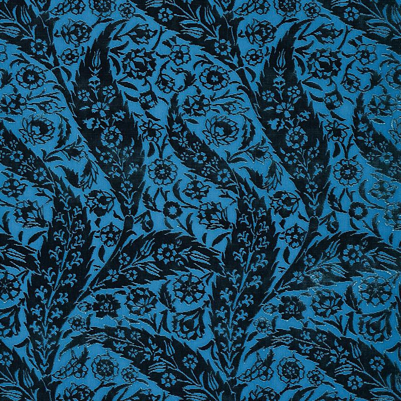 Saz Paisley Silk Velvet Blue 80780 by Schumacher Designer Fabric Cabana 13.4" - Swanky Fabrics -