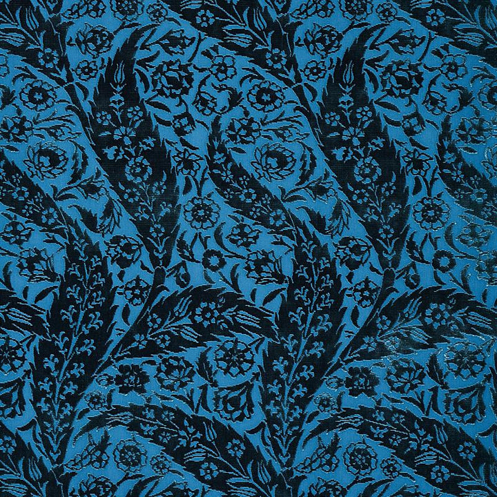 Saz Paisley Silk Velvet Blue 80780 by Schumacher Designer Fabric Cabana 13.4" - Swanky Fabrics -