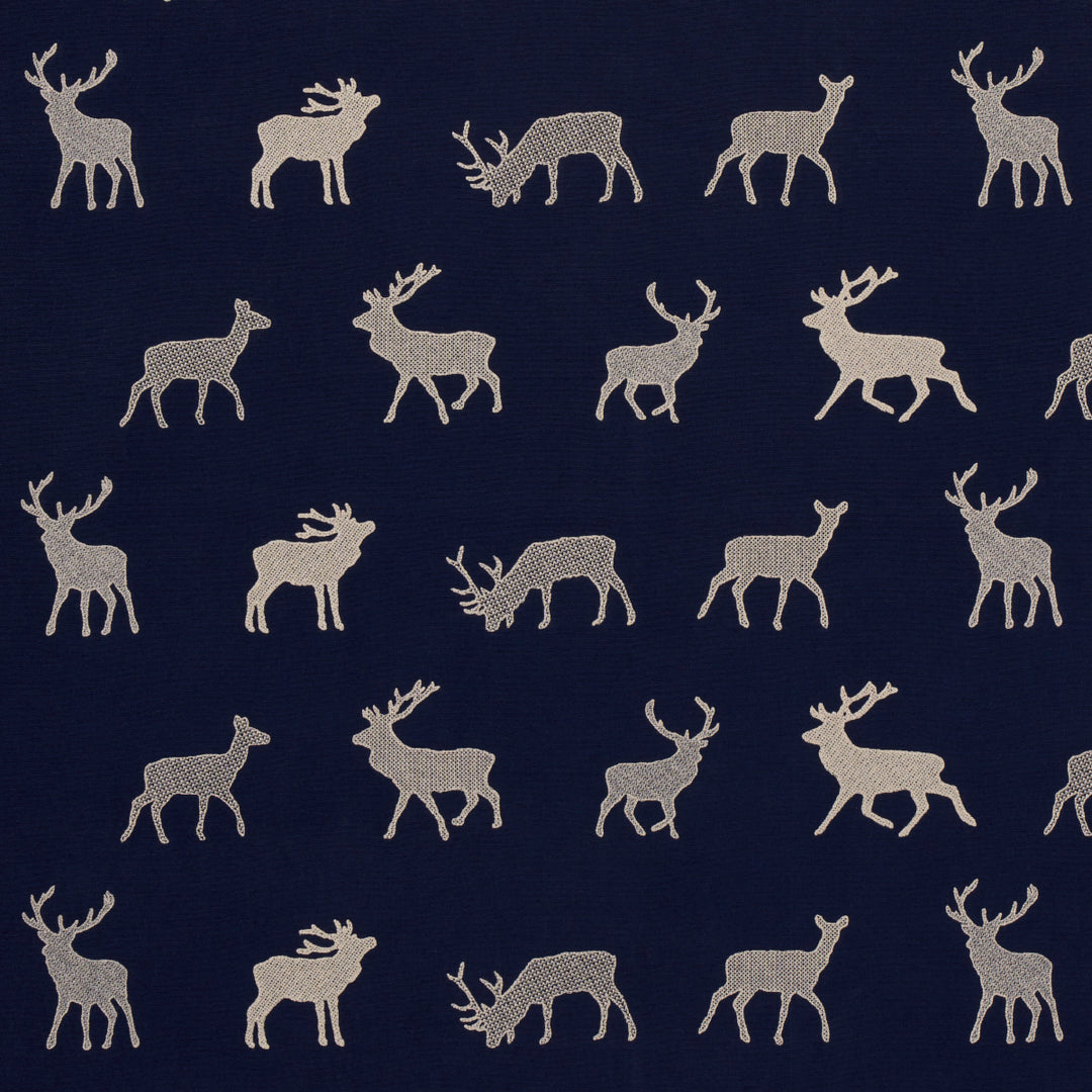 Caribou Embroidery Navy 67162 by Schumacher Designer Fabric