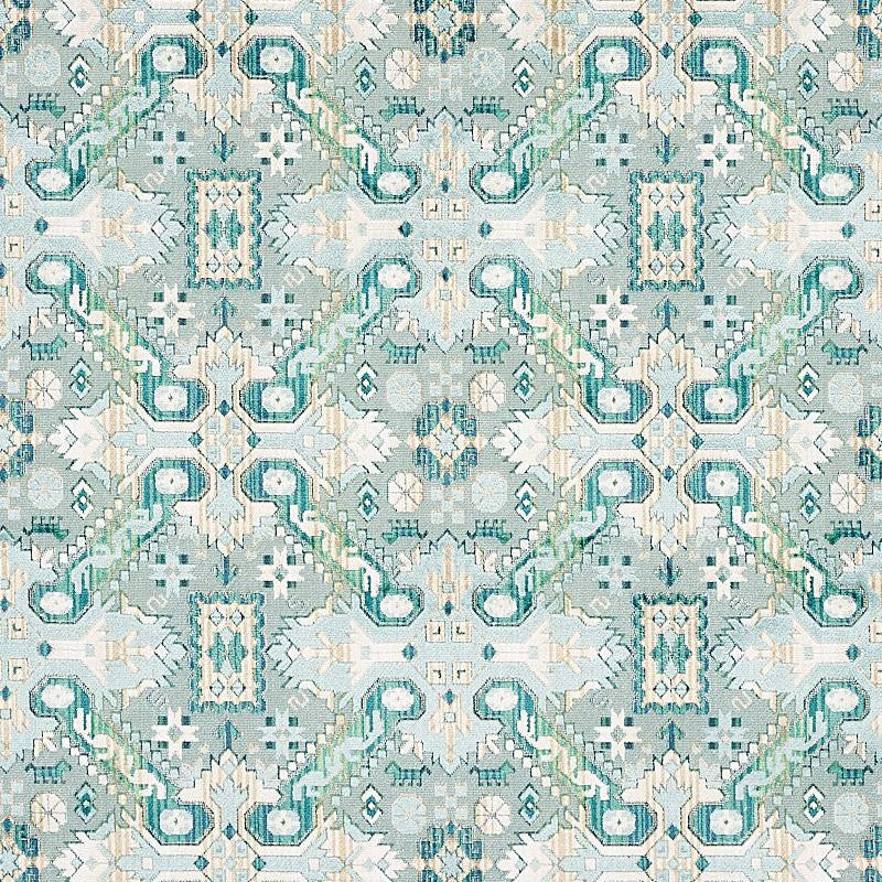 Tiraz Velvet Peacock 80603 by Schumacher Designer Fabric Tapis 13.4" - Swanky Fabrics -