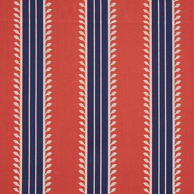 Etruscan Stripe Red & Blue 80721 by Schumacher Designer Fabric Cabana 5.8" - Swanky Fabrics -