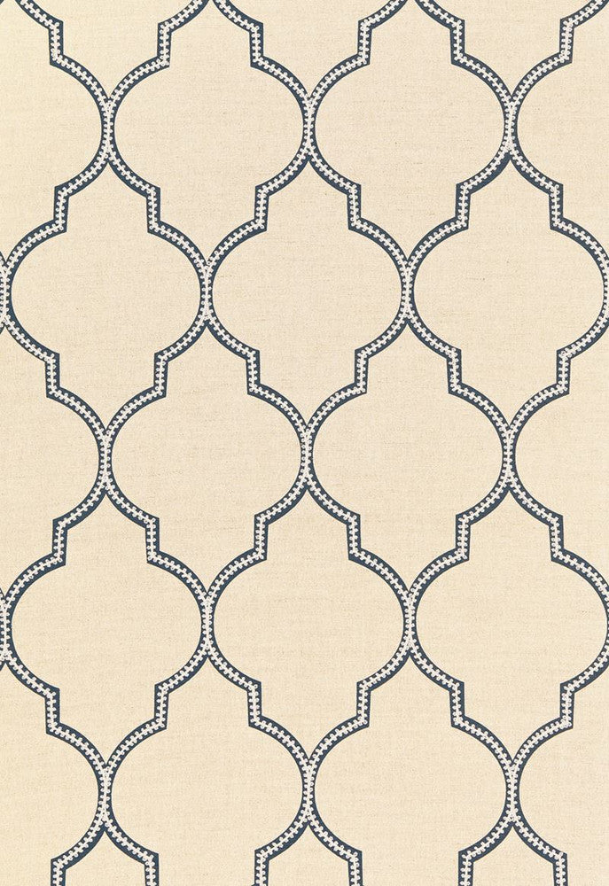 Algiers Embroidery Indigo 67330 by Schumacher Designer Fabric Au-Naturel 52% Linen, 48% Cotton Martindale 5,000 Horizontal: 4.375 and Vertical: 14.5 52.25 - Swanky Fabrics -