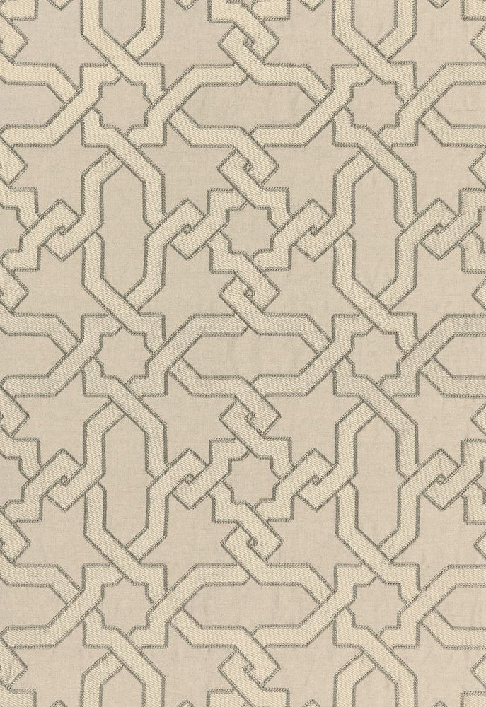 Cordoba Embroidery Stone 67571 by Schumacher Designer Fabric Au-Naturel 56% Linen, 34% Viscose, 10% Spun Martindale 8,000 Horizontal: 12.625 and Vertical: 12.625 50.375 - Swanky Fabrics -