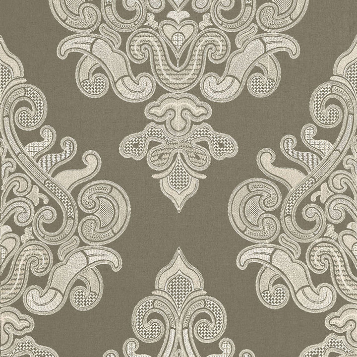 Angkor Embroidery Peat 67580 by Schumacher Designer Fabric AU NATUREL 2 See Sample INDIA . </p><p>Repeat: Horizontal: 12 7/8" (33CM) and Vertical: 30 1/4" (77CM) 51 3/8" WIDE (130CM) - Swanky Fabrics -