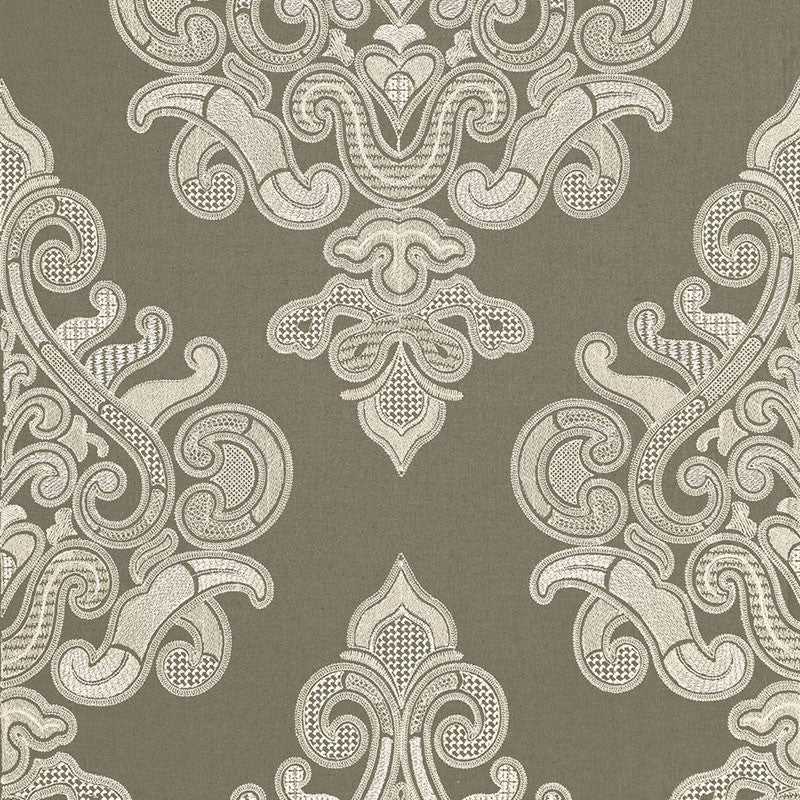 Angkor Embroidery Peat 67580 by Schumacher Fabric Schumacher Fabric Angkor Embroidery Peat 67580Fabric LINEN 60% INDIA </p><p>Repeat: H: HORZ. 12 7/8" (33CM) , V: VERT. 30 1/4" (77CM) 51.375 - Fabric Carolina -