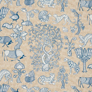 Animalia Blue & Natural 178320 by Schumacher Designer Fabric