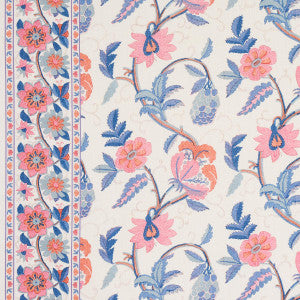 Indali Bordered Linen Rose And Indigo 180112 by Schumacher Designer Fabric