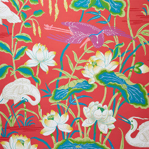Lotus Garden Red 5008434 by Schumacher Designer Wallpaper