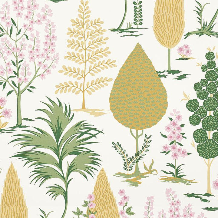 Pandora Yellow & Pink 5009962 by Schumacher Designer Wallpaper Palampore 13.5" - Swanky Fabrics -