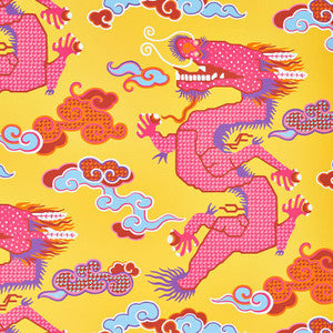 Magical Ming Dragon Yellow 5010601 by Schumacher Designer Wallpaper