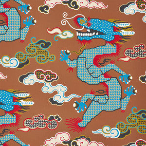 Magical Ming Dragon Brown 5010602 by Schumacher Designer Wallpaper