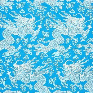 Ruan Dragon Damask Blue 5010881 by Schumacher Designer Wallpaper