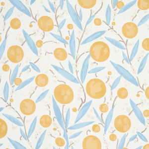 Mirabelle Yellow & Sky 5013200 by Schumacher Designer Wallpaper