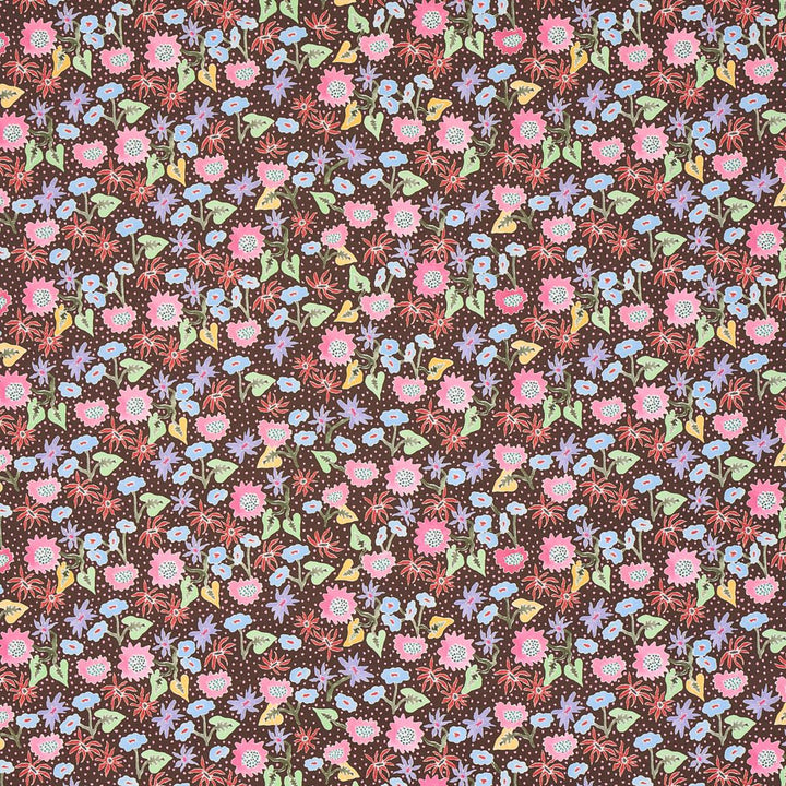 Calico Multi On Brown 5013502 by Schumacher Designer Wallpaper Happy Menocal 13.5" - Swanky Fabrics -