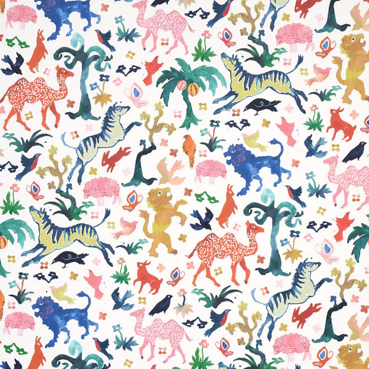 Beasts Multi On Ivory 5013530 by Schumacher Designer Wallpaper Happy Menocal 13.5" - Swanky Fabrics -
