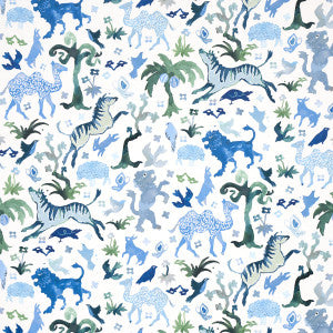 Beasts Blue And Green 5013531 by Schumacher Designer Wallpaper