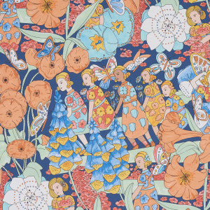 Fairie Garden Orange And Navy 5013540 by Schumacher Designer Wallpaper
