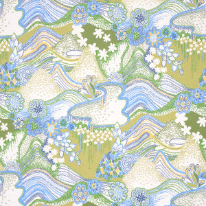 Daisy Chain Green And Blue 5013552 by Schumacher Designer Wallpaper