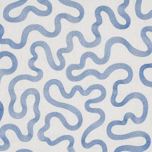 Riley Embroidery Navy On Ivory 80790 by Schumacher Designer Fabric