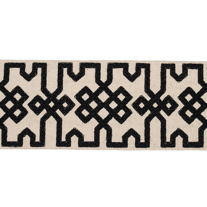 Knotted Trellis Tape Black On Unbleached 80880 by Schumacher Designer Trim Orient Express - Swanky Fabrics -