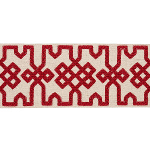 Knotted Trellis Tape Crimson On Unbleached 80881 by Schumacher Designer Trim